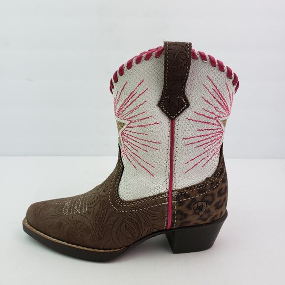 Ariat Wiggle Room Toddler Girls Size 9 Brown Pink Leather Western Cowboy Boots - Picture 3 of 12